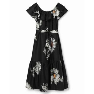 Desigual Black Dress with White Floral Pattern
